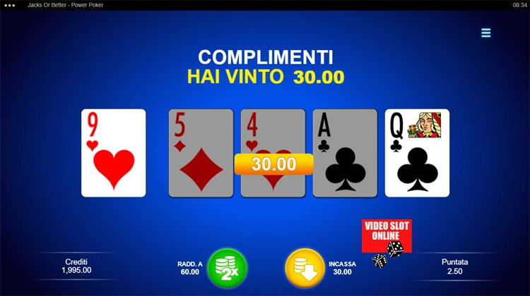 Jacks or Better Power Poker gioco raddoppio