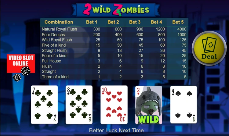 video poker online 2 wild zombies